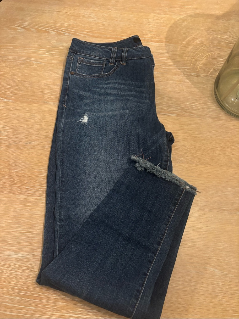 1822 Denim Dark Blue Women's Distressed Slim Jeans 14